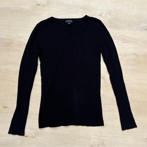 George Womens Medium Black Long Sleeve Ribbed Crewneck Sweater Comfy Fall Casual - Picture 8 of 8